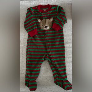 Carter's Festive Red and Green Striped Footie with Reindeer